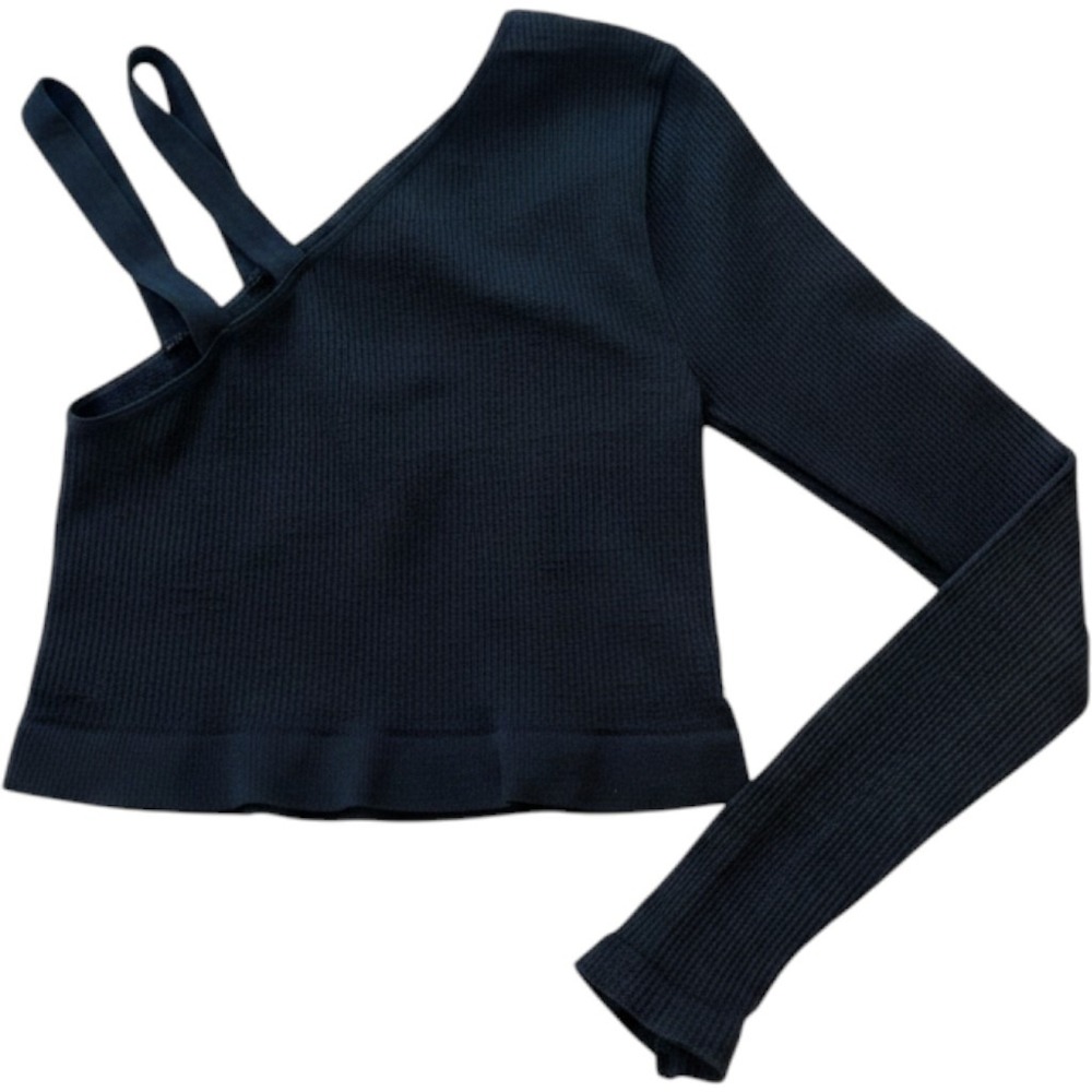Free People FP Movement One Shoulder Long Sleeve Ribbed Crop Top Black XS/S